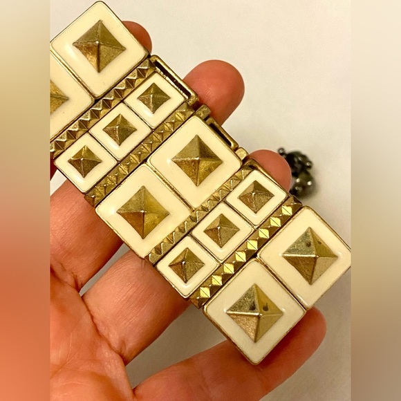 Gold and Cream Geometric Bracelets. Vintage. Stamped Lia Sophia - Picture 5 of 6
